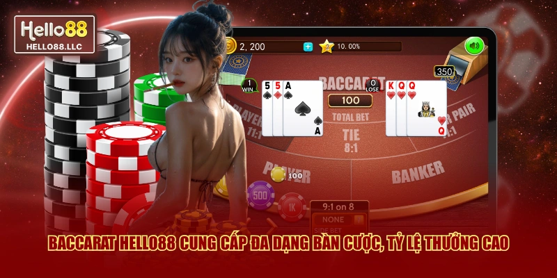 Baccarat Hello88 cung cấp đa dạng bàn cược, tỷ lệ thưởng cao